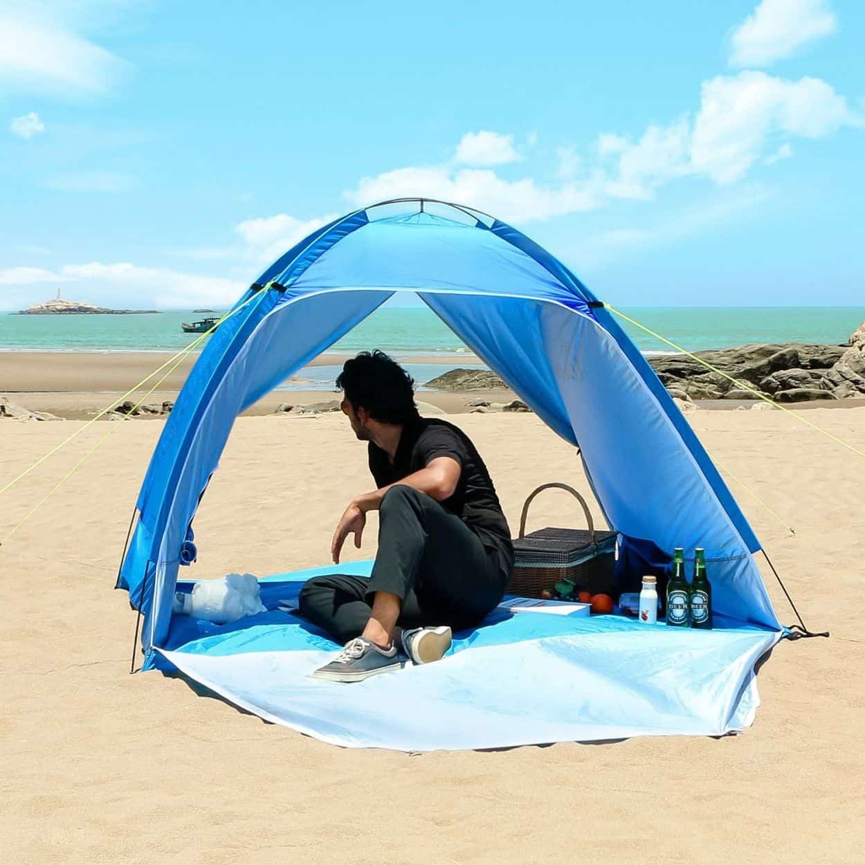 Tente De Plage Neso Tents 2.1m X 2.1m Sarcelle - Parasol Portable Avec Ancre Sable